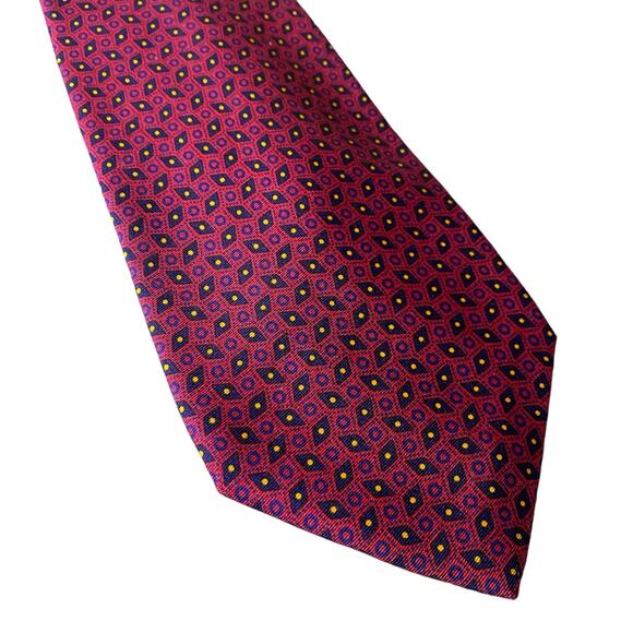 Balenciaga 100% Silk Necktie LUXURY Made in Italy Red with Blue Geometric Tie - Picture 2 of 16